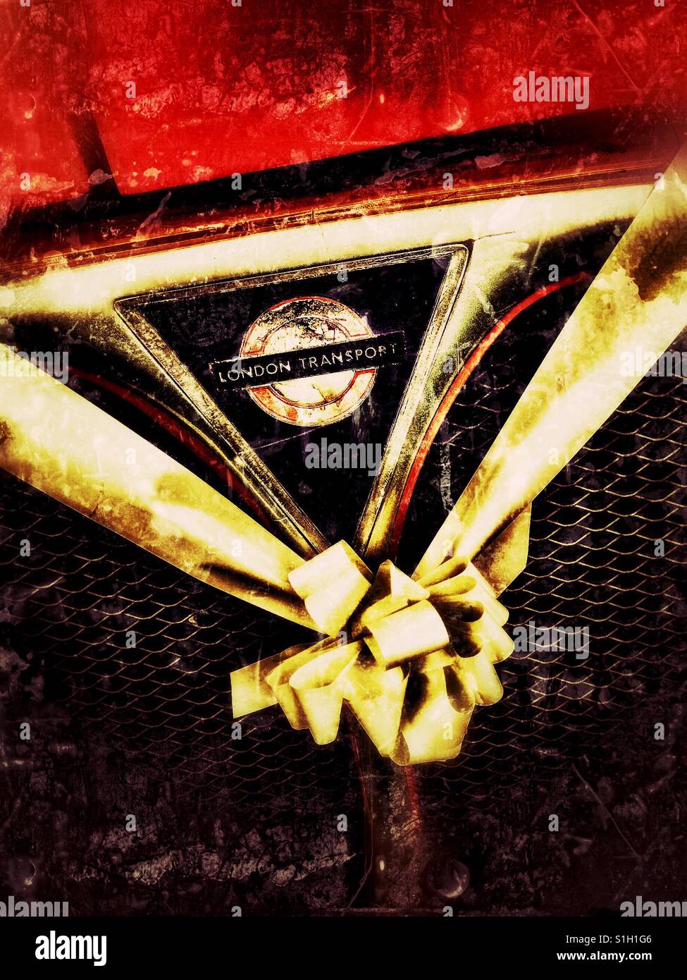 Wedding ribbon on routemaster bus - Smartphone Captured Stock Image