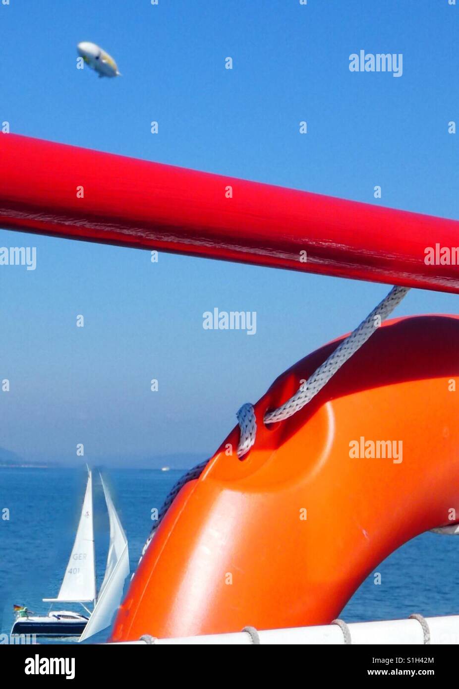 Bodensee, typical. Sail,  Ship, Zeppelin. - Smartphone Captured Stock Image