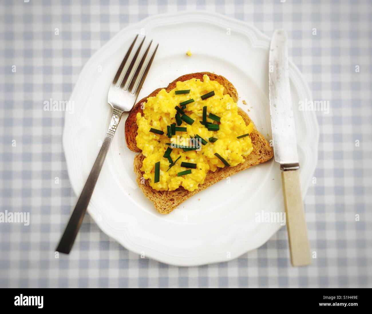 Scrambled egg with chives on toast - Smartphone Captured Stock Image
