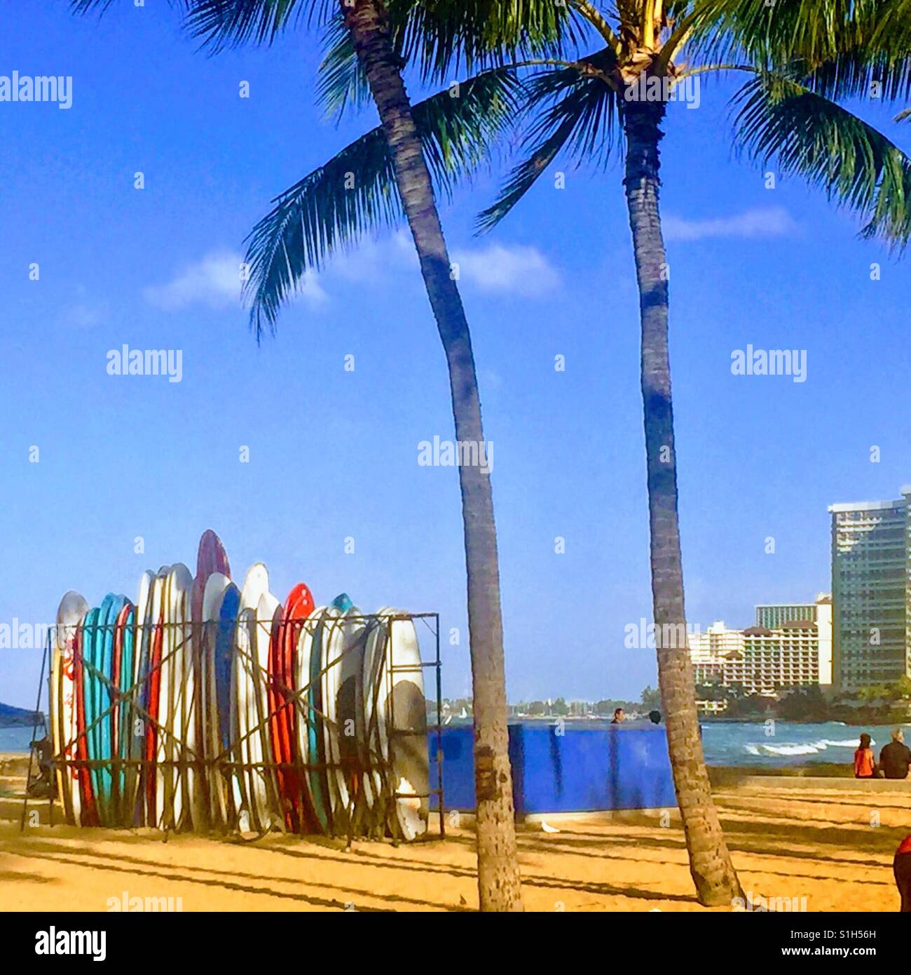 Surfboards...Waikiki Beach, Honolulu, Oahu, Hawaii Stock Photo Alamy
