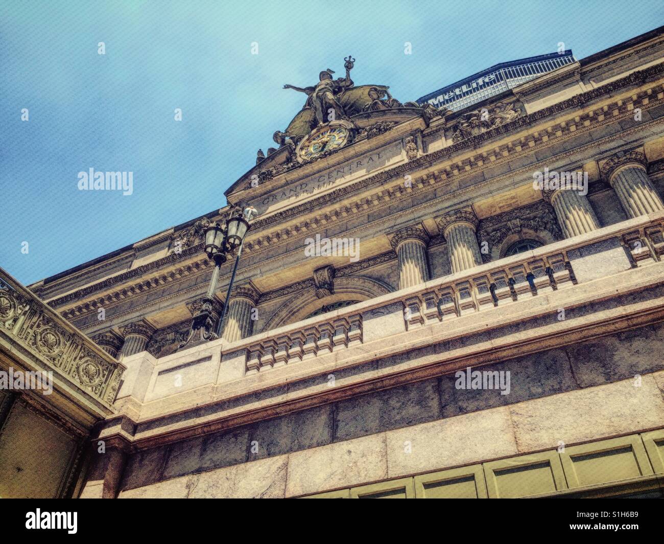 Giant clock and mercury statue on the front façade of Grand Central terminal, NYC, USA - Smartphone Captured Stock Image