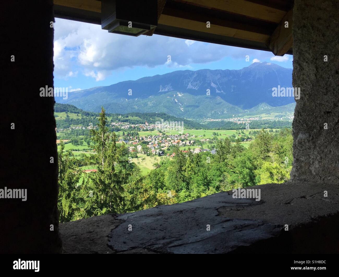 View from a window in Bled castle, Slovenia - Smartphone Captured Stock Image