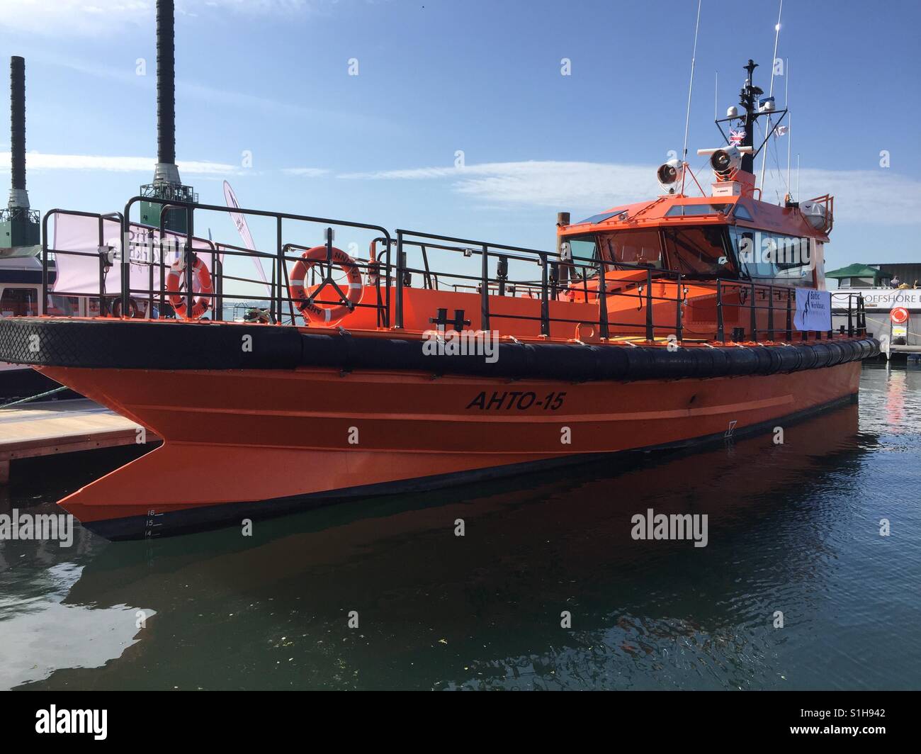 Baltic Workboat at Sea Works Stock Photo