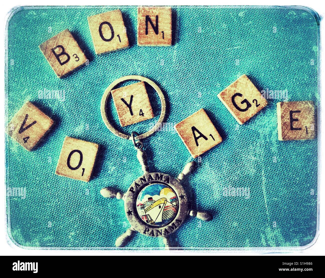 Scrabble letters spell Bon Voyage Stock Photo Alamy