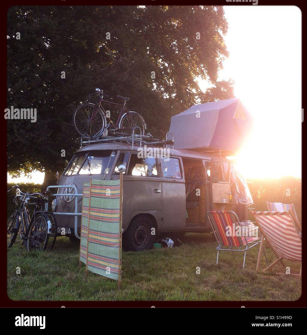Our retro camping set up with a 1959 Australian Kombi Stock Photo