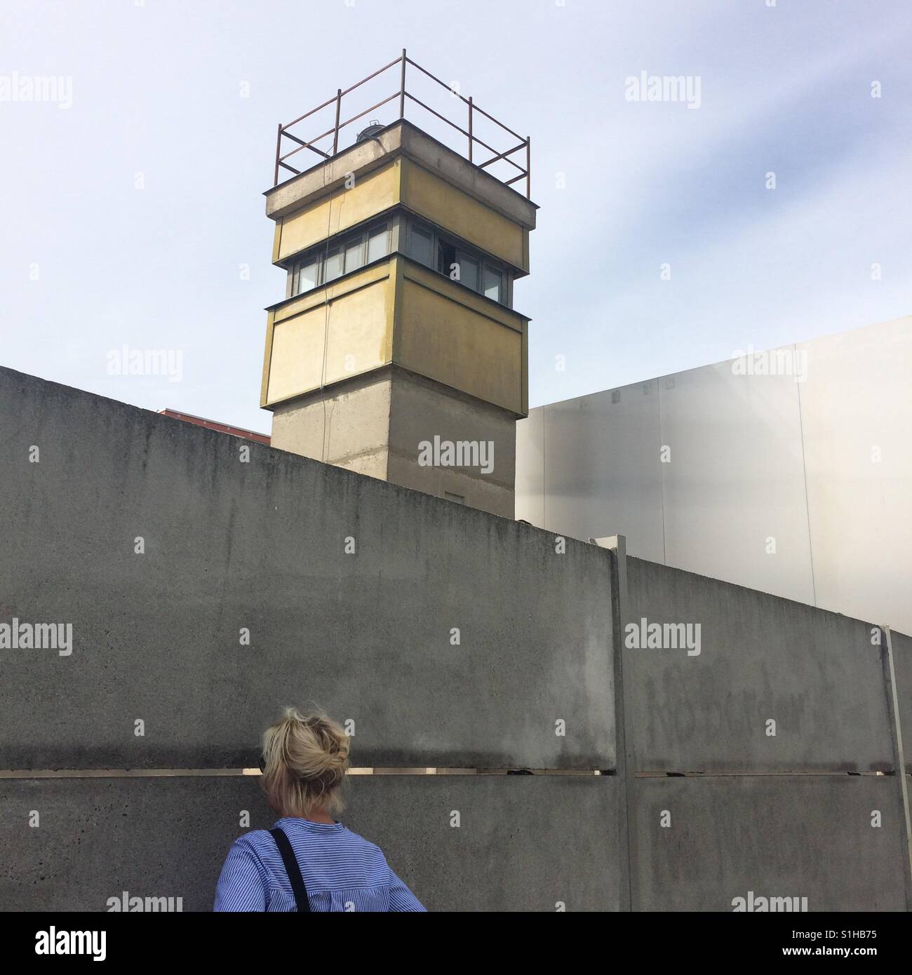 The Berlin Wall and Watchtower in Berlin Germany - Smartphone Captured Stock Image