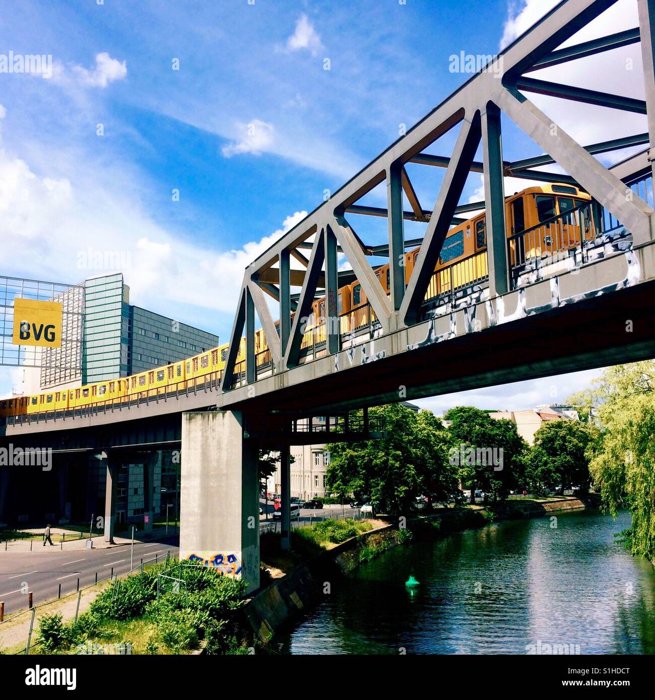 Berlin U Bahn train crossing a bridge - Smartphone Captured Stock Image