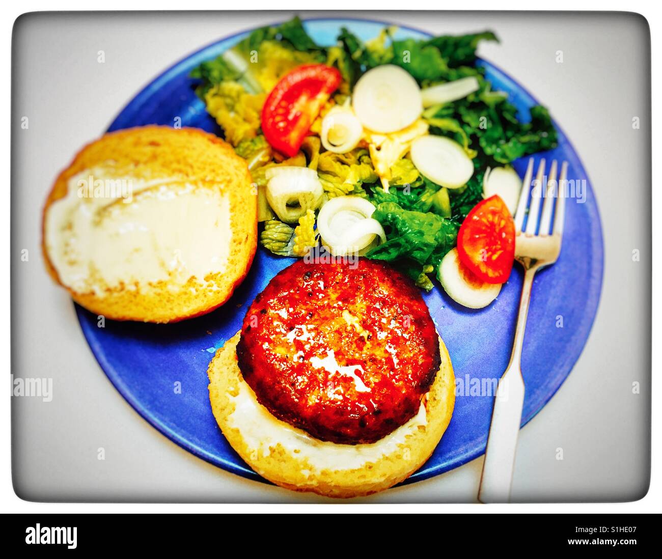 Homemade burger and salad - Smartphone Captured Stock Image