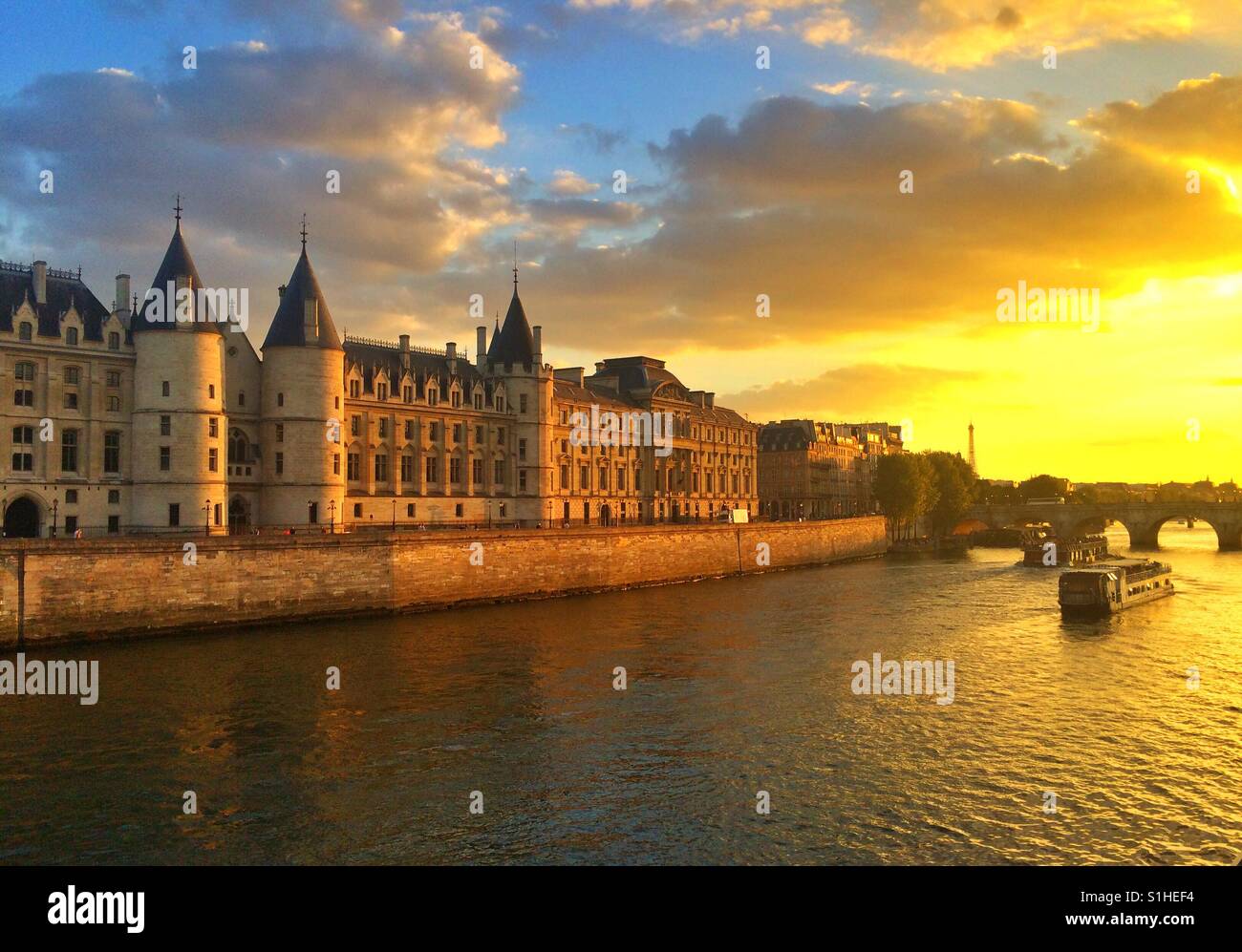 View on building of Palace of Justice at sunset, Paris, France - Smartphone Captured Stock Image