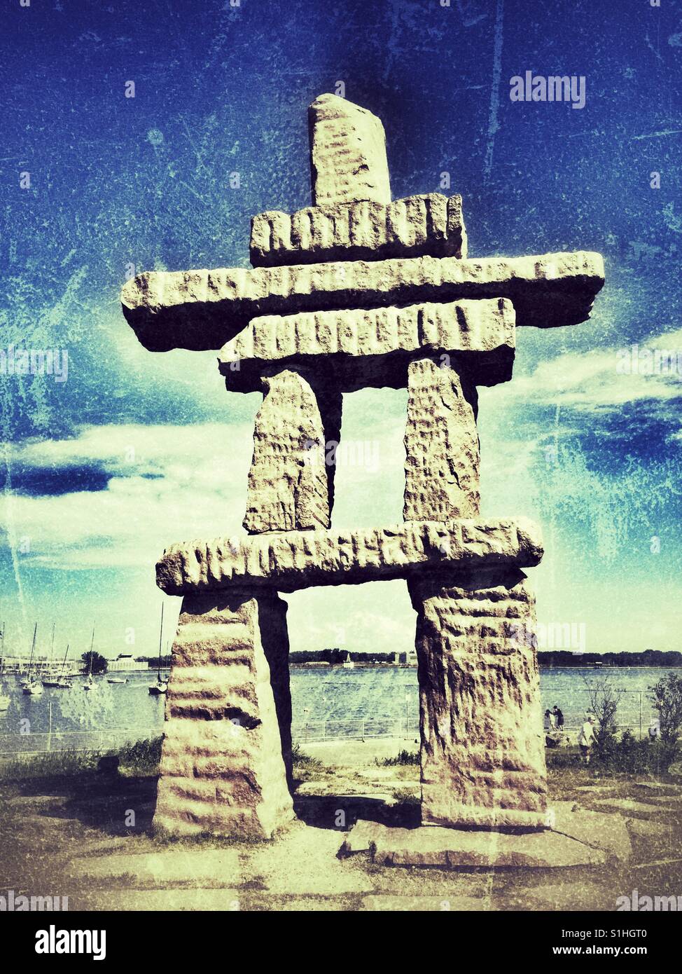 An iconic Inuit symbol, the Inukshuk. - Smartphone Captured Stock Image