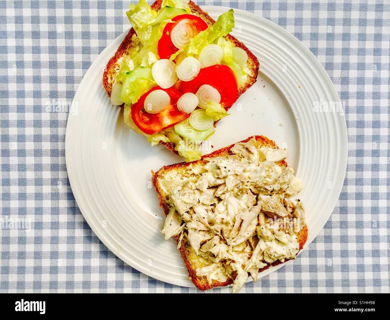 Chicken mayonnaise and salad on brown bread sandwich - Smartphone Captured Stock Image