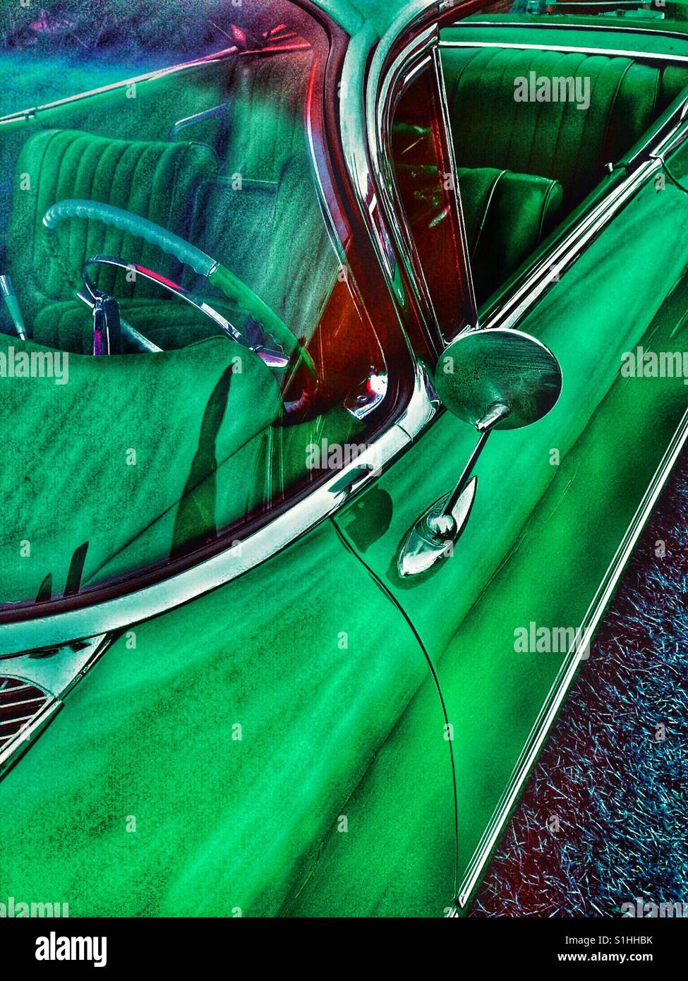 Green classic car Stock Photo Alamy