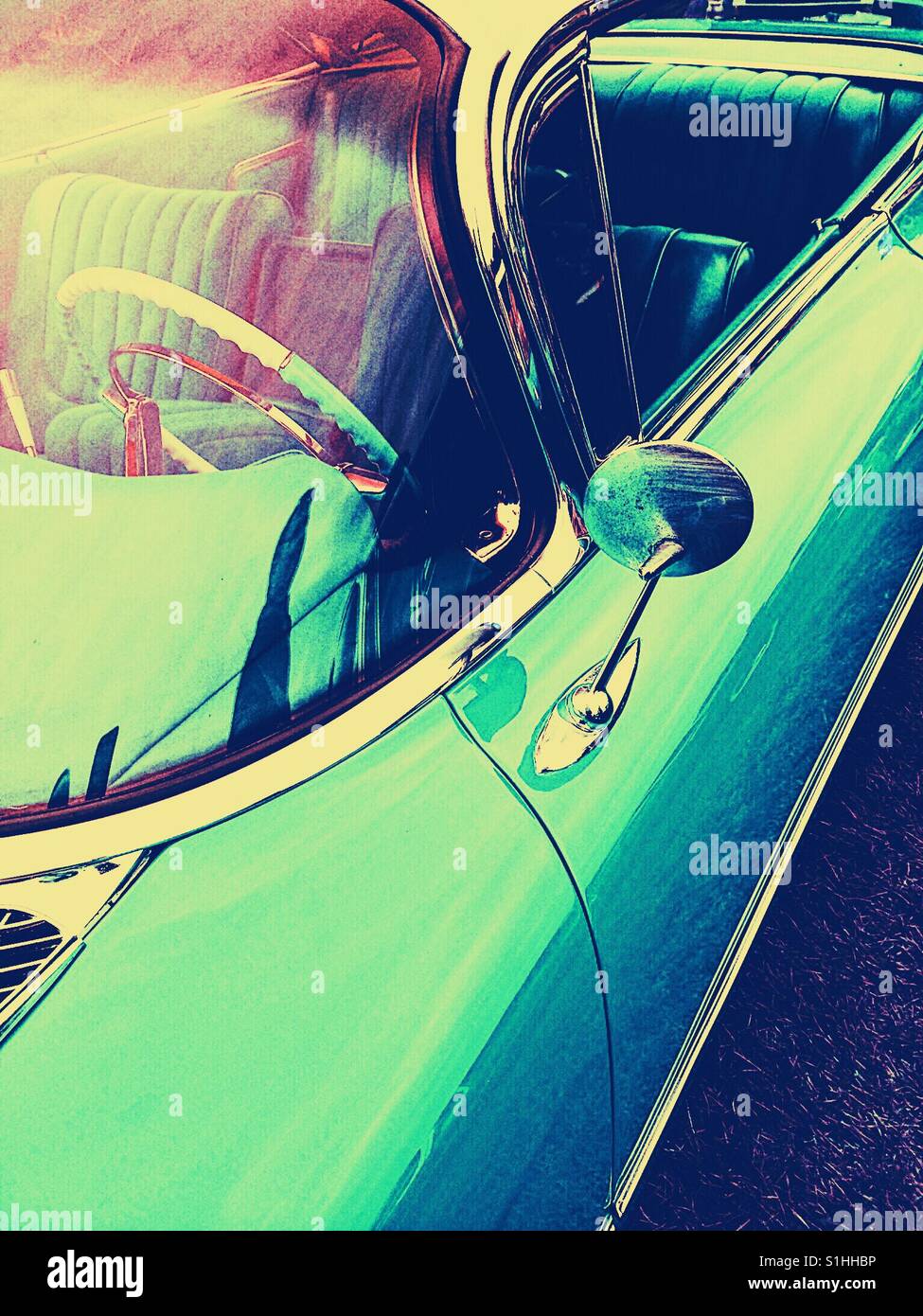 Blue classic car Stock Photo - Alamy