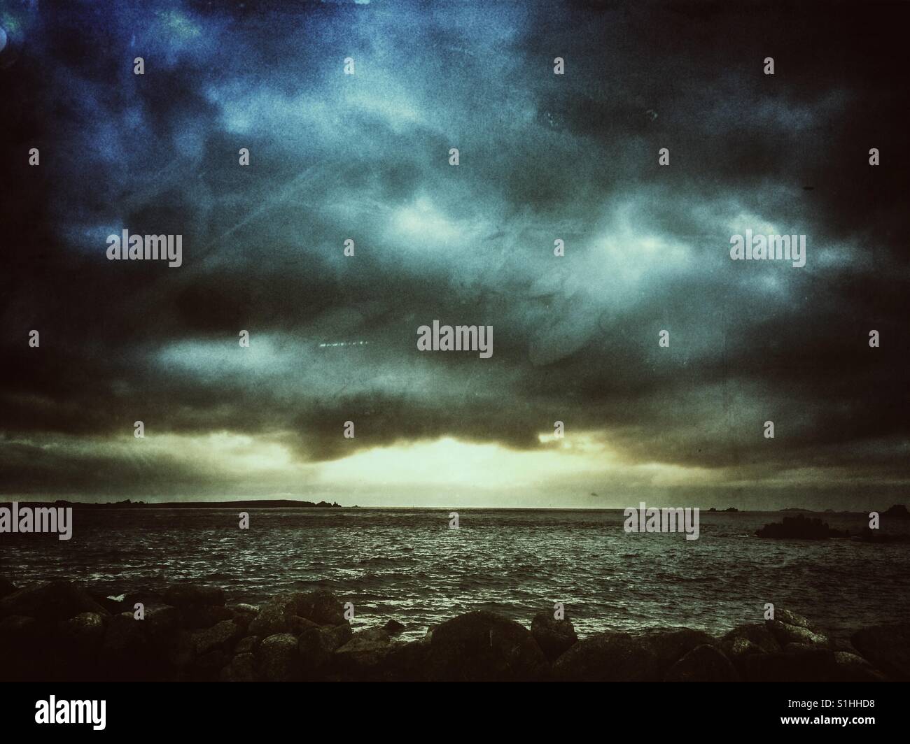 Moody seascape. The Atlantic Ocean seen from the Isles of Scilly, UK - Smartphone Captured Stock Image