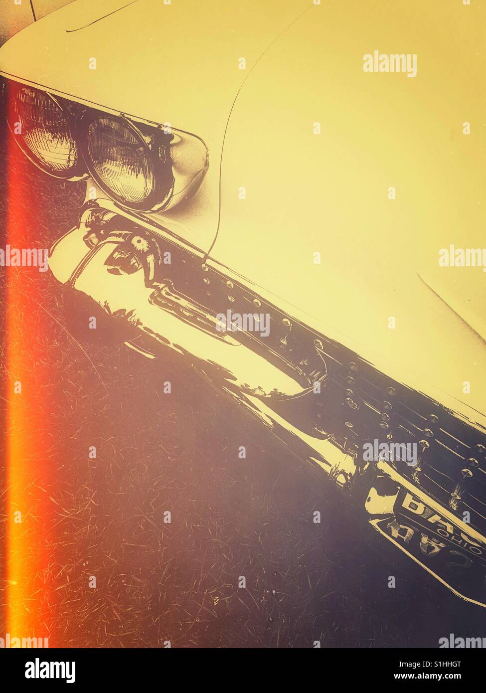 American classic car hood grille headlights Stock Photo Alamy