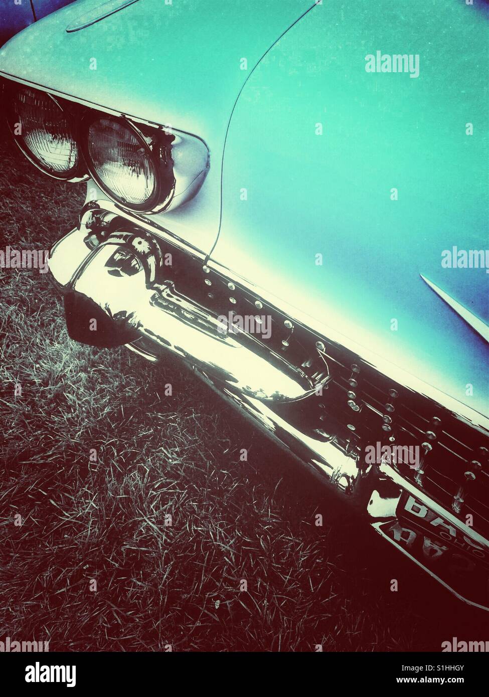 American classic car hood grille headlights Stock Photo Alamy