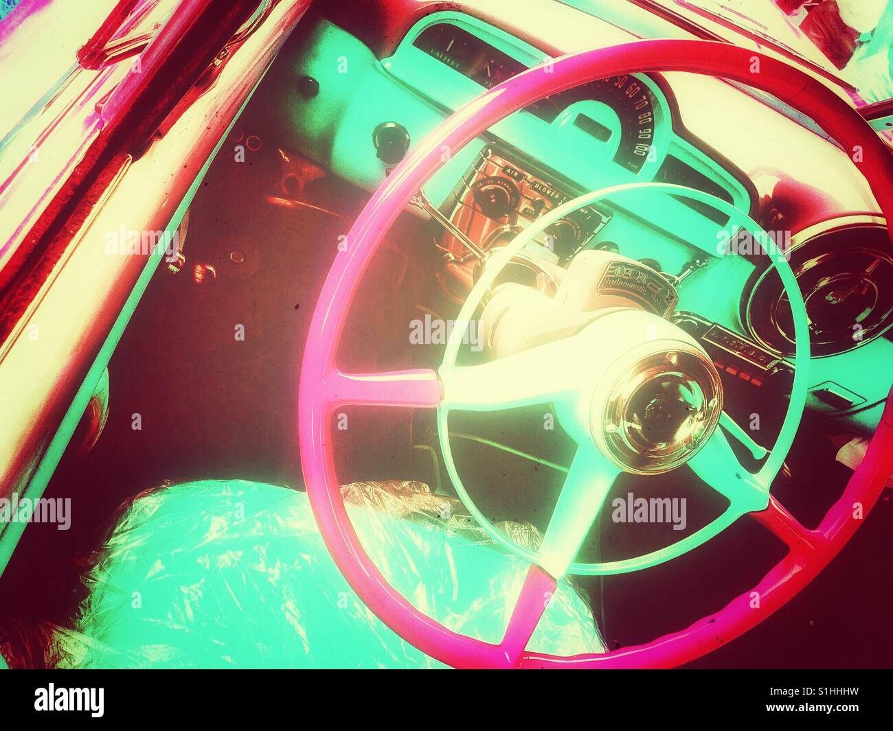 Classic car steering wheel Stock Photo Alamy