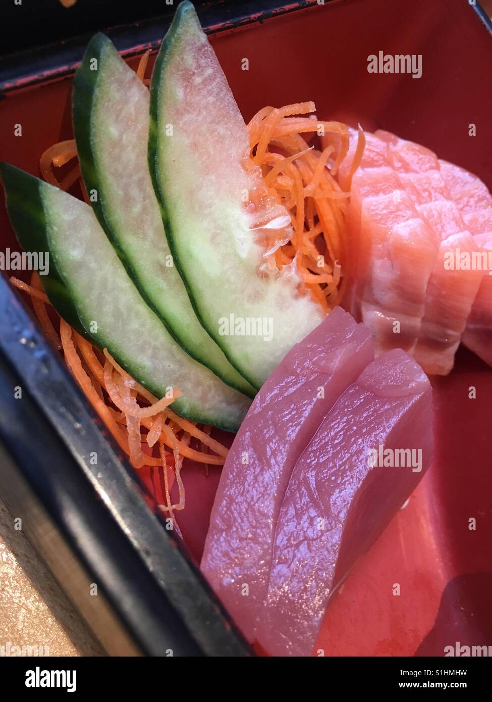 Sashimi bento box close up - Smartphone Captured Stock Image