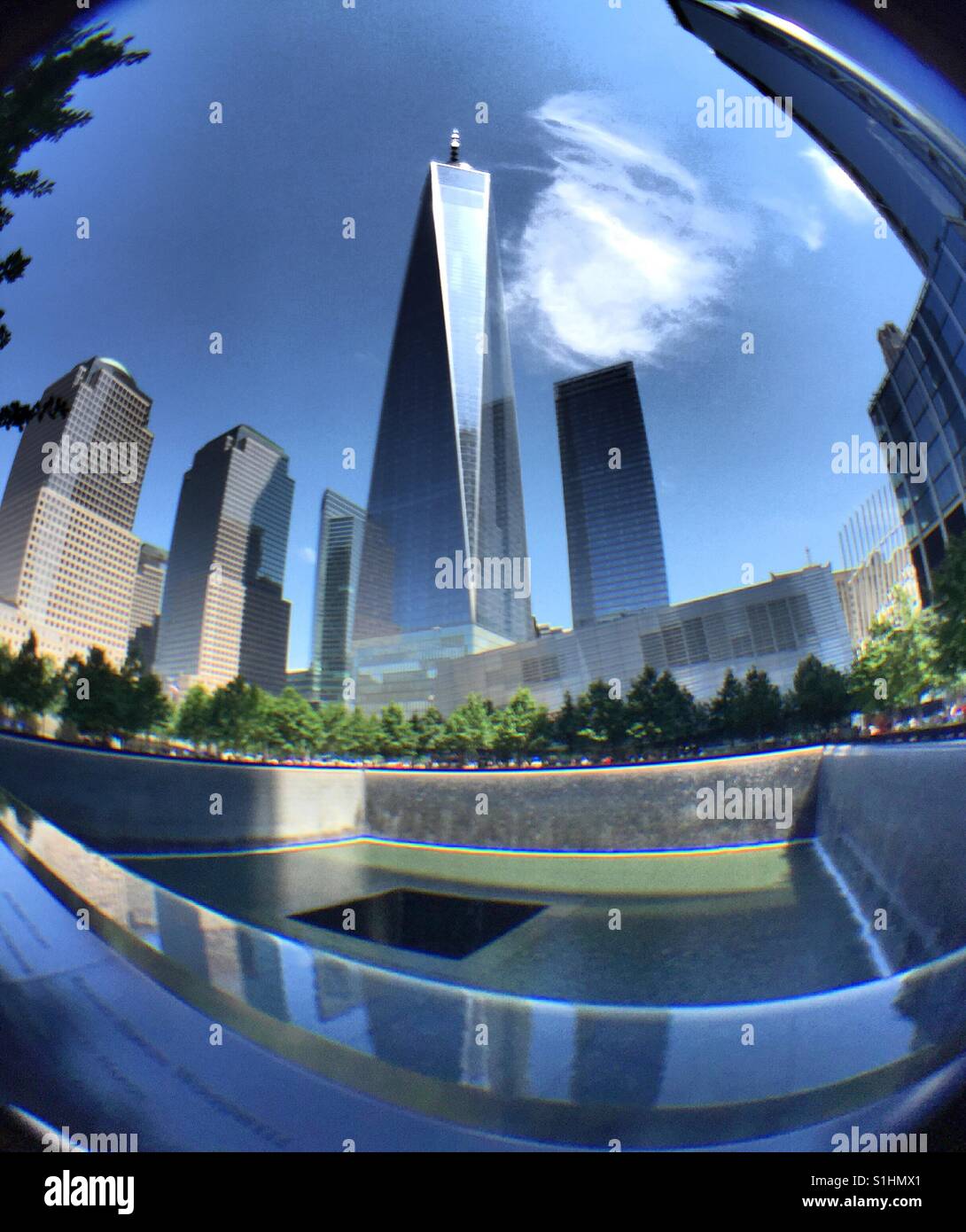 One world trade and 911 Memorial, NYC, USA - Smartphone Captured Stock Image