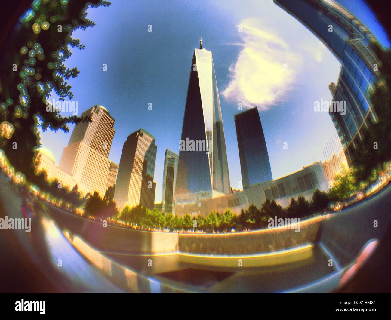 One world trade and 911 Memorial, NYC, USA - Smartphone Captured Stock Image
