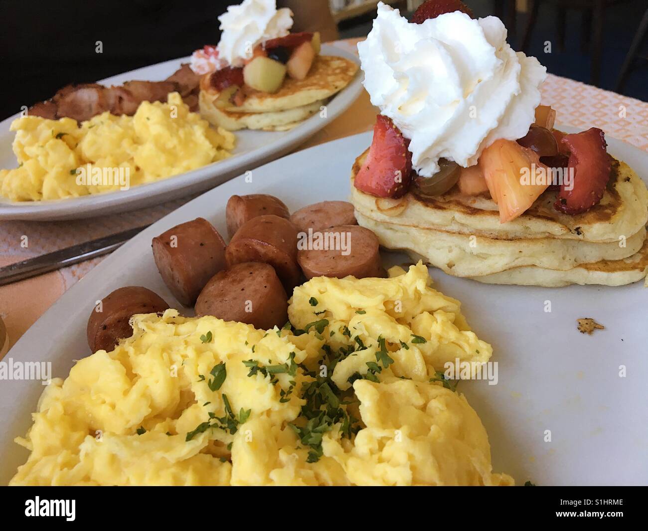 Pancake and Eggs Breakfast Stock Photo Alamy