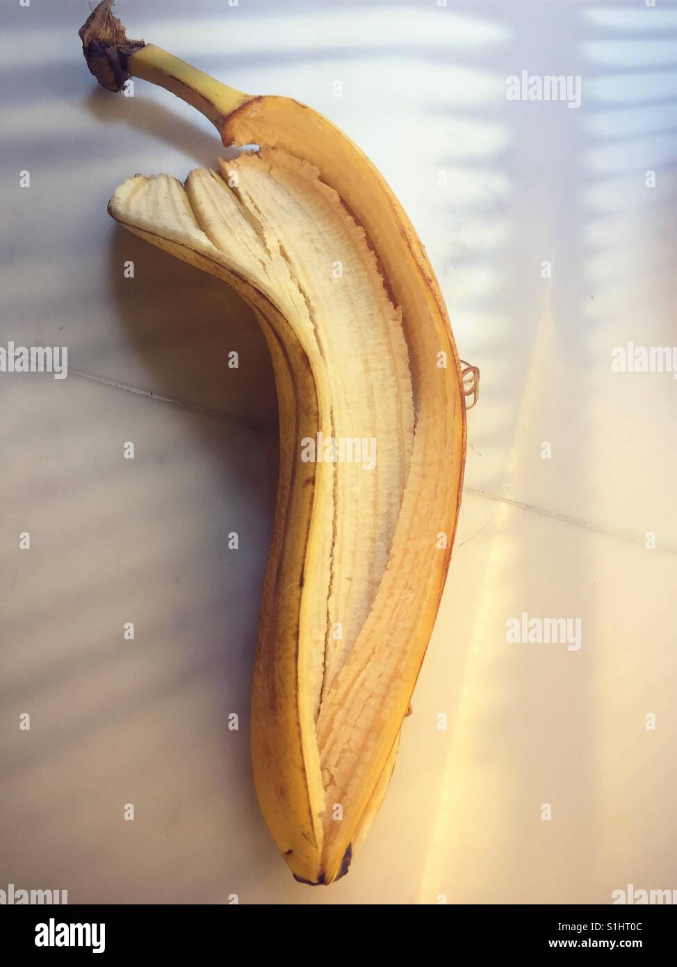 Banana Peel with fruit removed, close up. - Smartphone Captured Stock Image