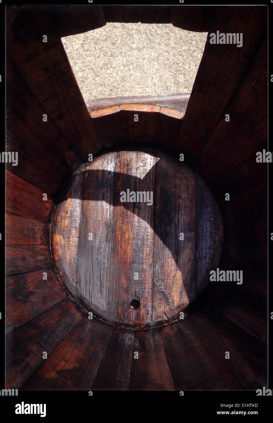 Inside of an antique wine barrel feature, Catalonia, Spain. - Smartphone Captured Stock Image