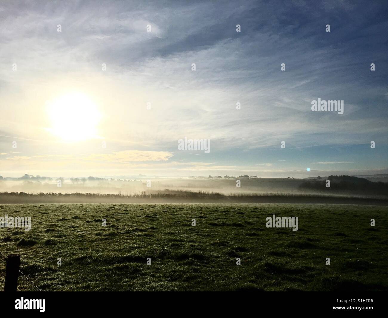 Misty morning Cornwall, UK. Stock Photo