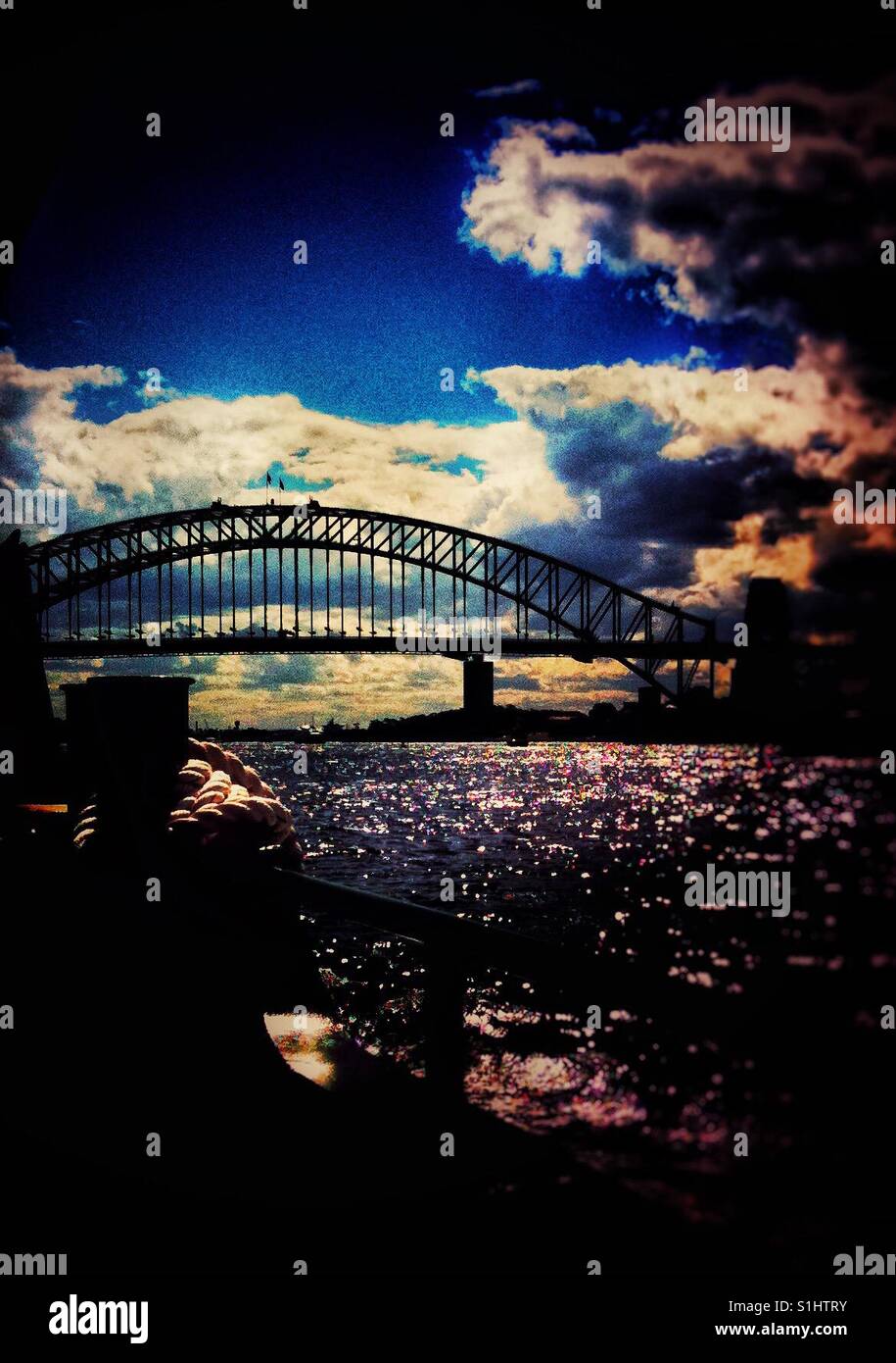 View of the Sydney Harbour Bridge from a ferry across to Manly - Smartphone Captured Stock Image
