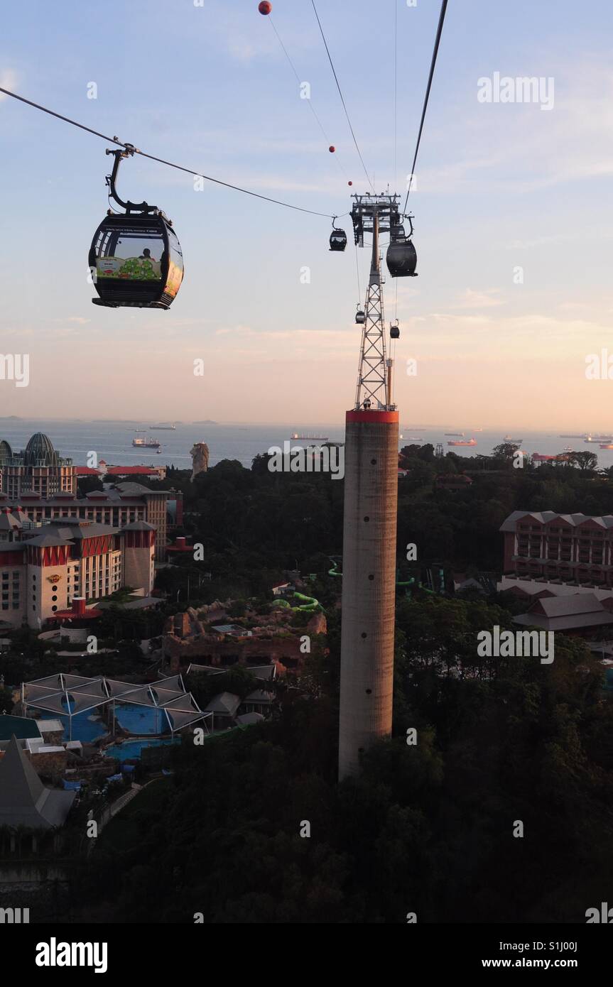 Aerial view from a Cable Car in Singapore Stock Photo