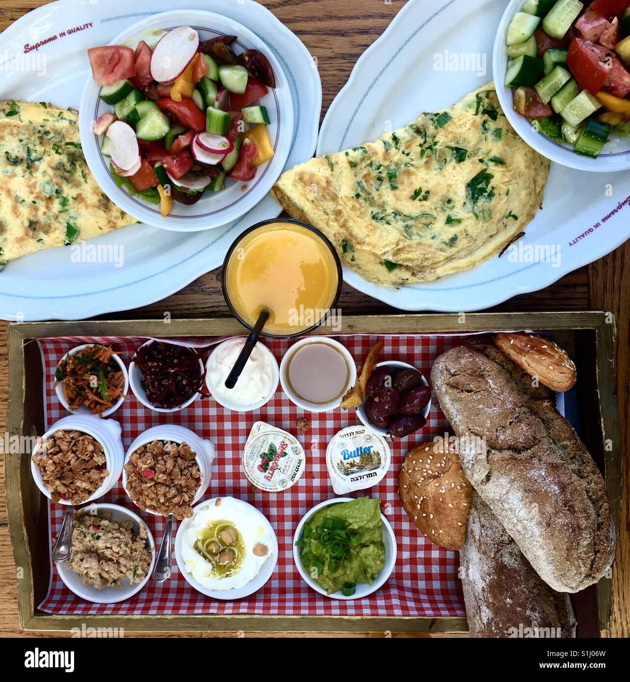 A colourful Israeli breakfast Stock Photo Alamy