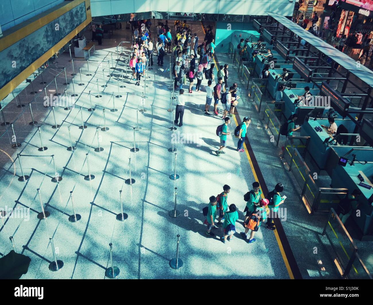 Ticketing counters at Taipei International airport viewed from above Stock Photo