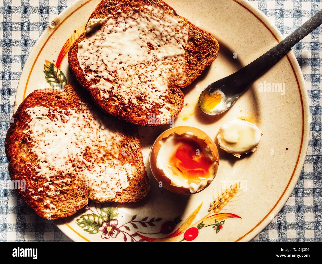 Organic boiled egg with wholemeal toast - Smartphone Captured Stock Image