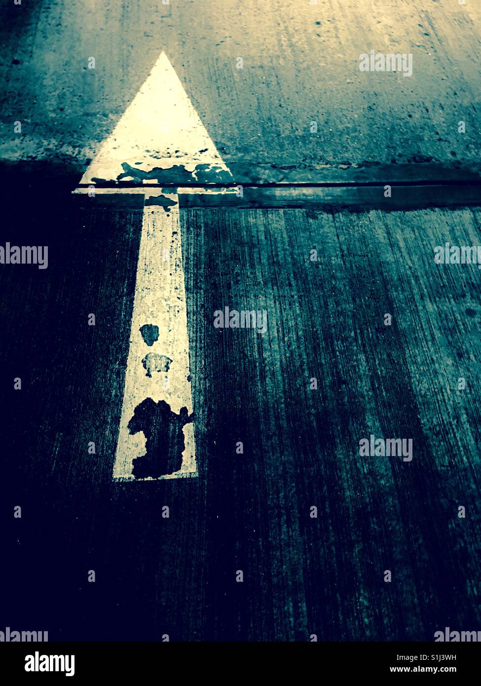 Road sign arrow pointing up or straight on - Smartphone Captured Stock Image