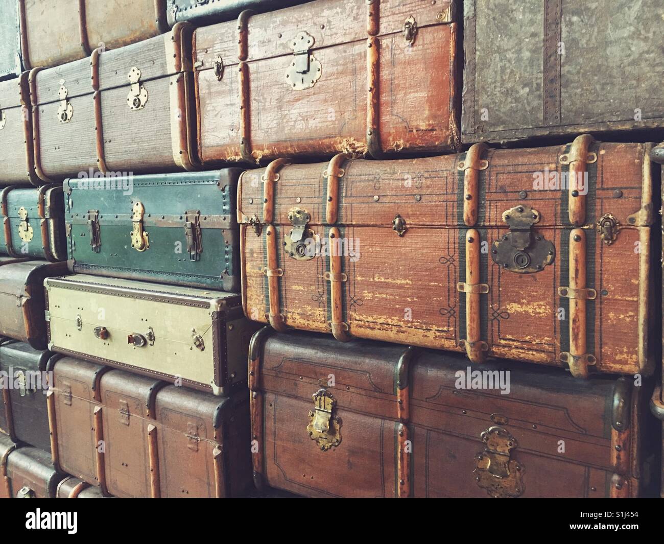 A stack of vintage suitcases - Smartphone Captured Stock Image