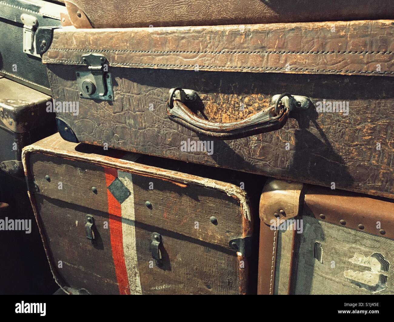 A stack of vintage suitcases - Smartphone Captured Stock Image