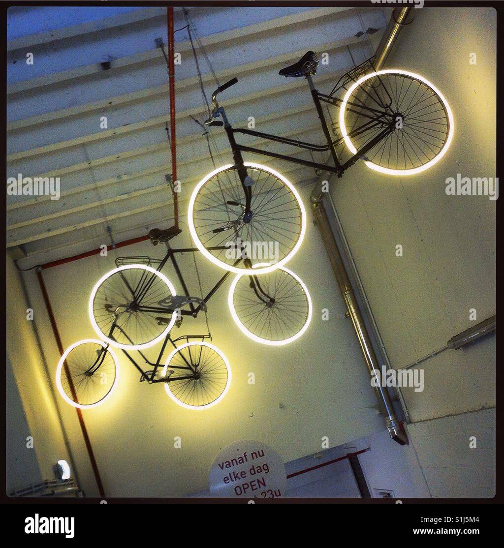 Illuminated bicycles Stock Photo