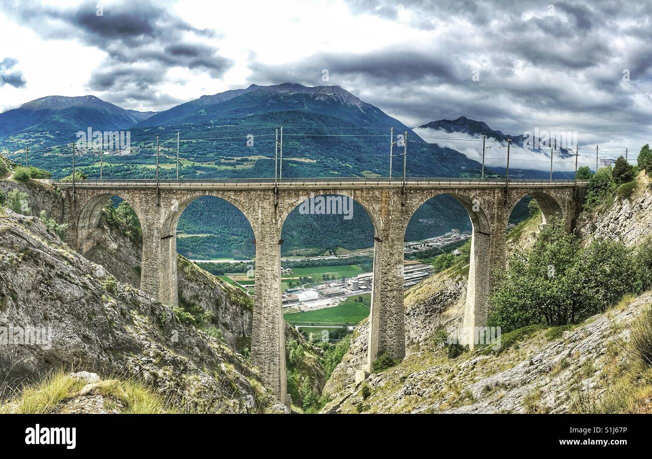 Railway viaduct in Valais, Switzerland - Smartphone Captured Stock Image