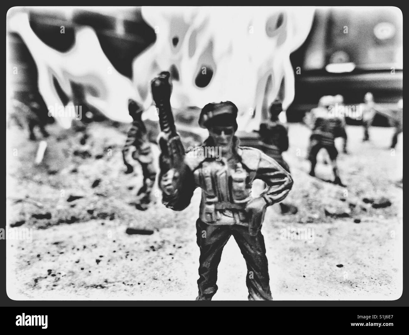 Toy Soldier Officer on the Battlefield. Stock Photo