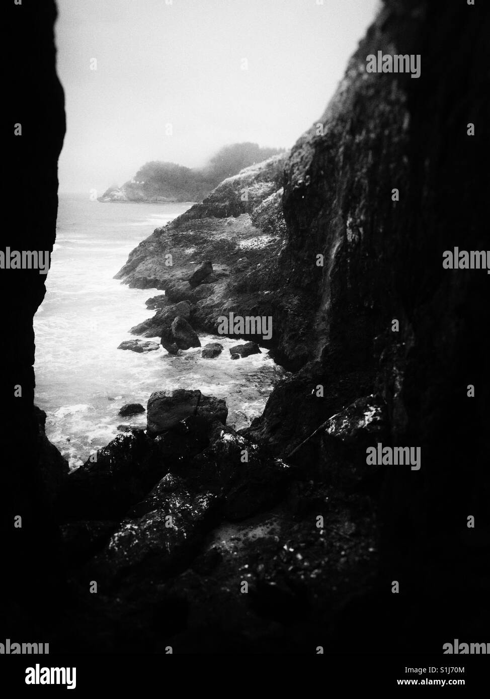 View out of Sea Lion Caves on Oregon Coast Stock Photo