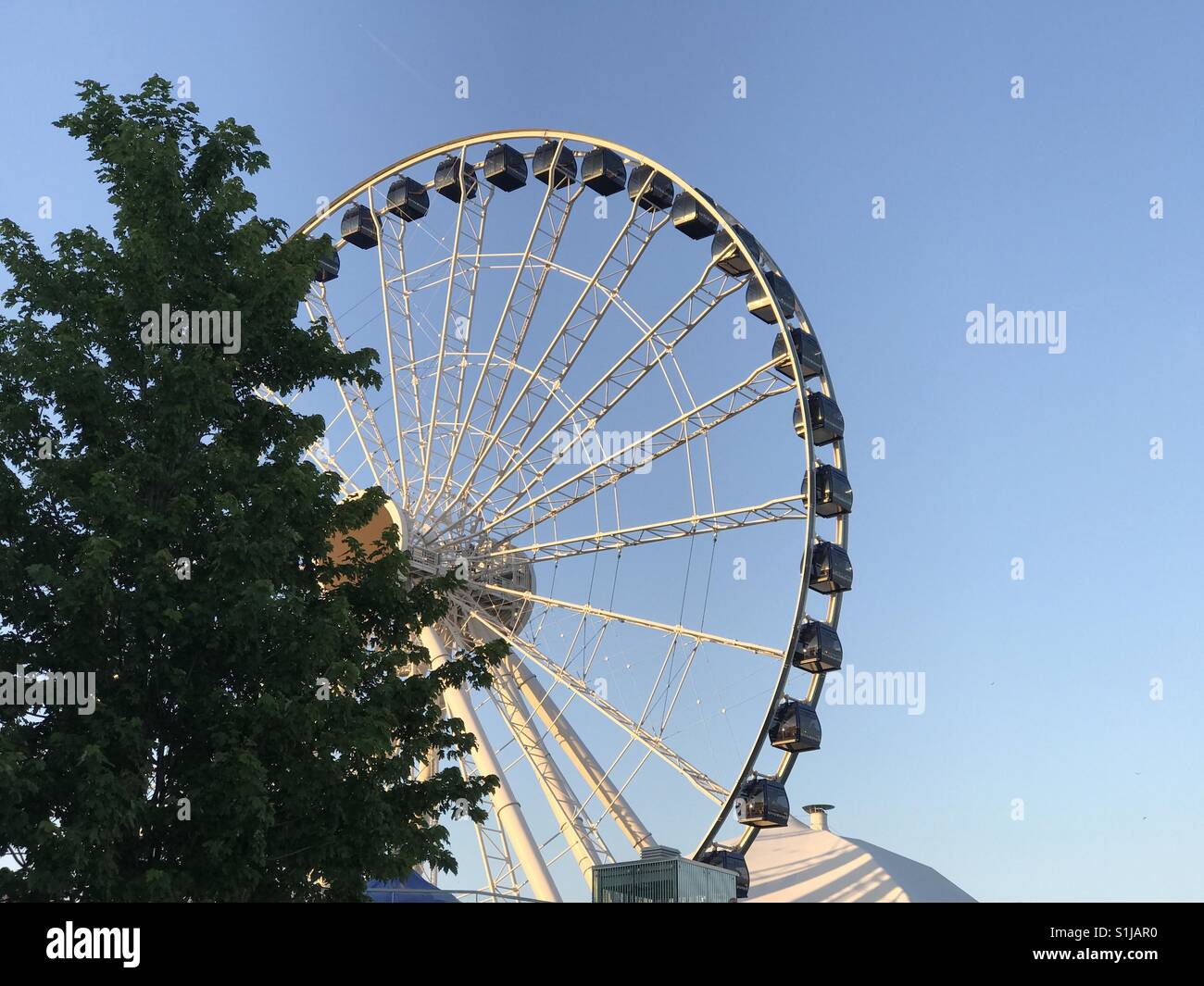 Chicago's Navy Pier Ferris Wheel on a beautiful day Stock Photo