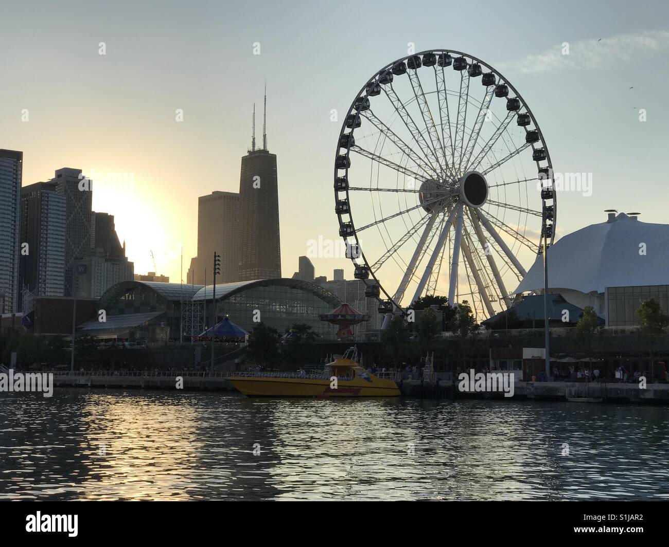 Chicago's Navy Pier shot from Lake Michigan Stock Photo