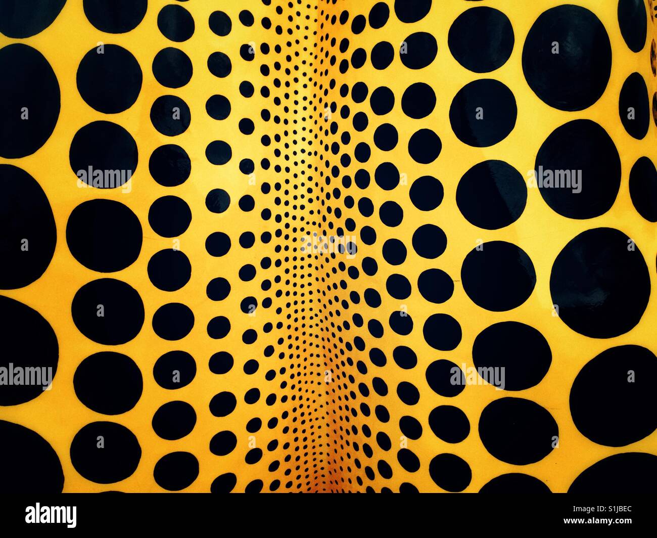 Closeup view of yellow and black pumpkin by Yayoi Kusama on Naoshima island in Japan - Smartphone Captured Stock Image