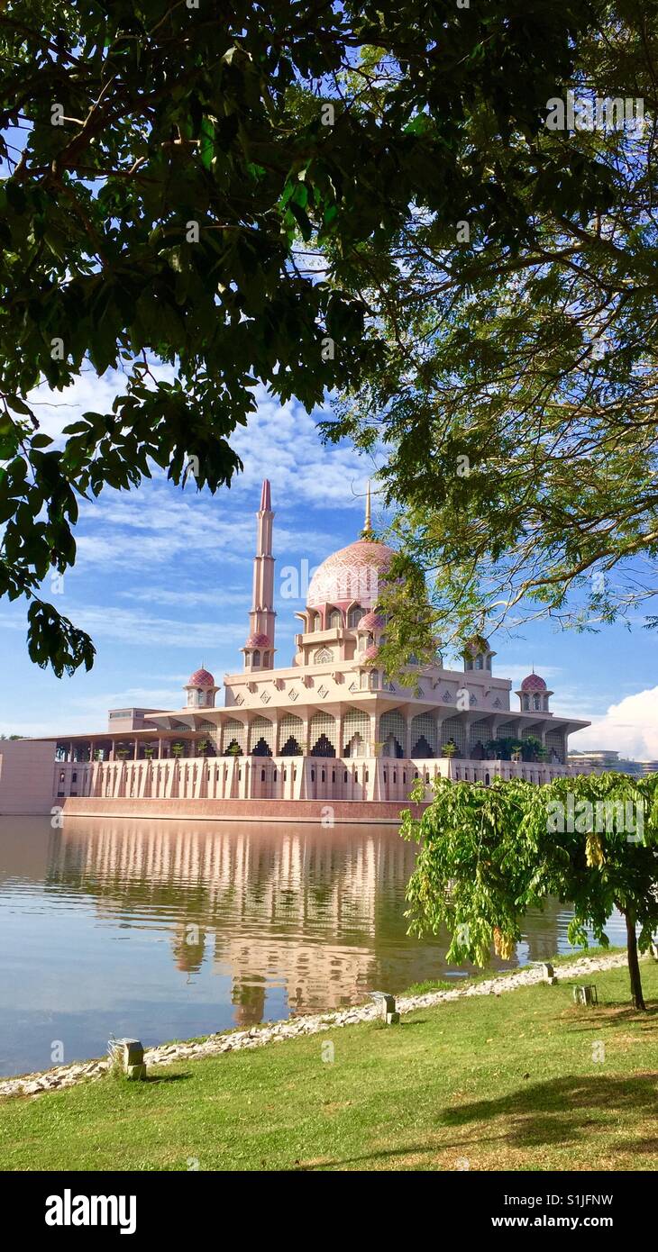 The picturesque view of Putra Mosque, one of the landmark in Putrajaya. Stock Photo