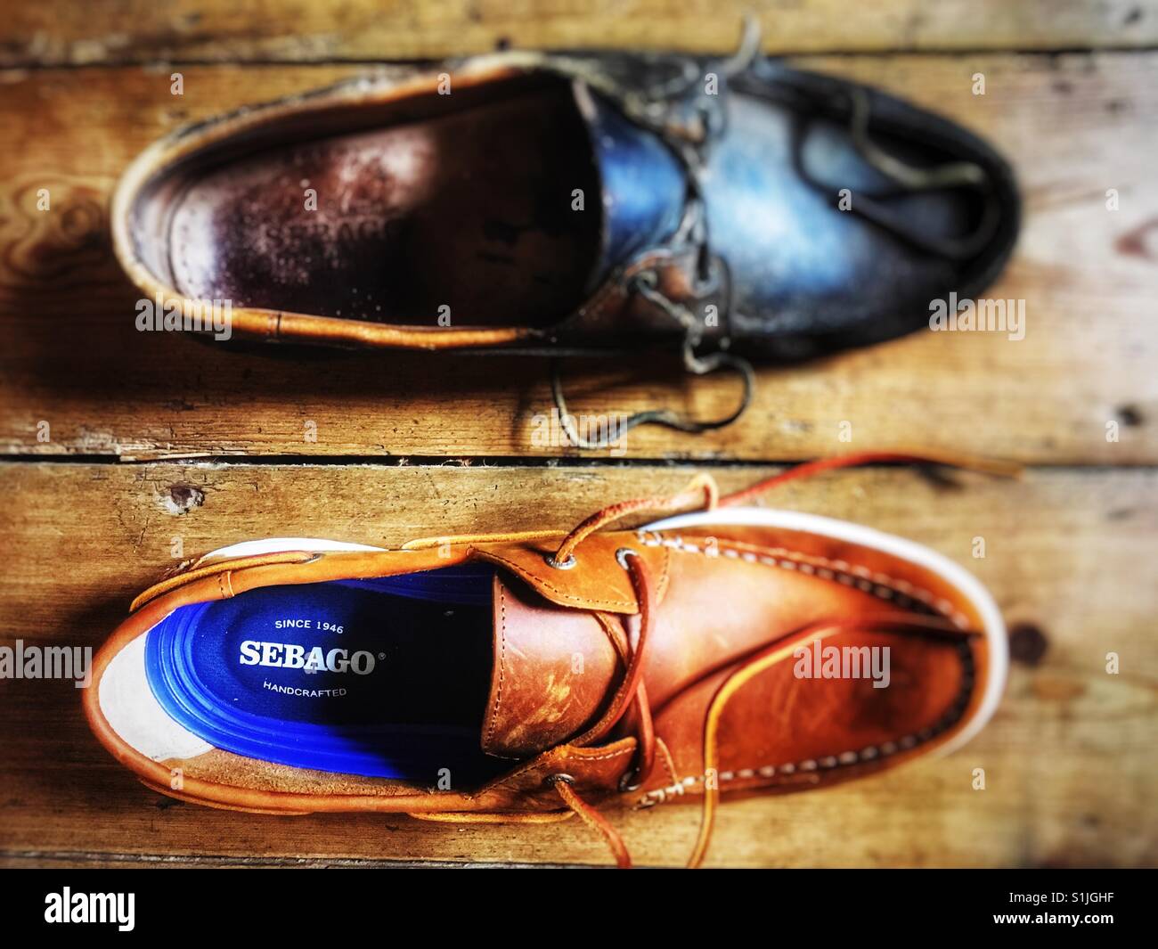 Sebago men's deck shoes (bottom shoe is new, top shoe 22 years old Stock  Photo - Alamy