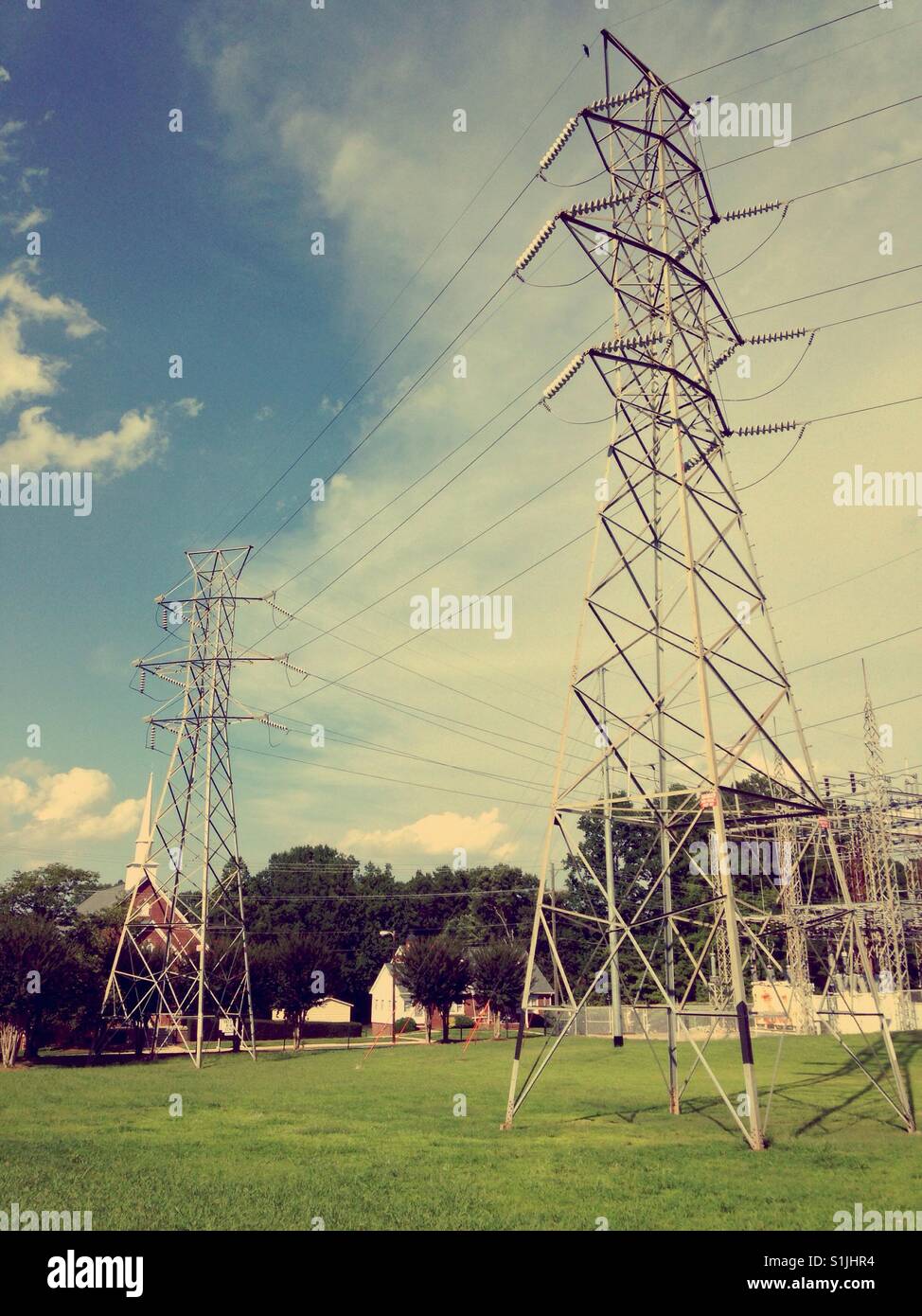 Two towers and a substation in NC - Smartphone Captured Stock Image