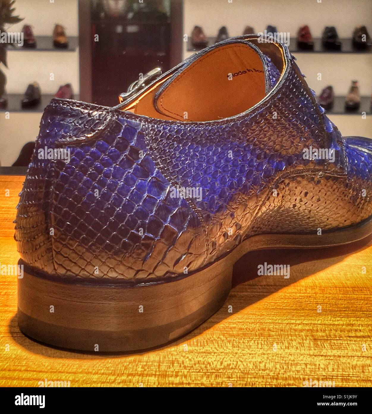 Blue leather shoe Stock Photo