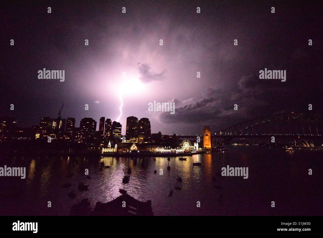 Lightning over Sydney Harbour Stock Photo
