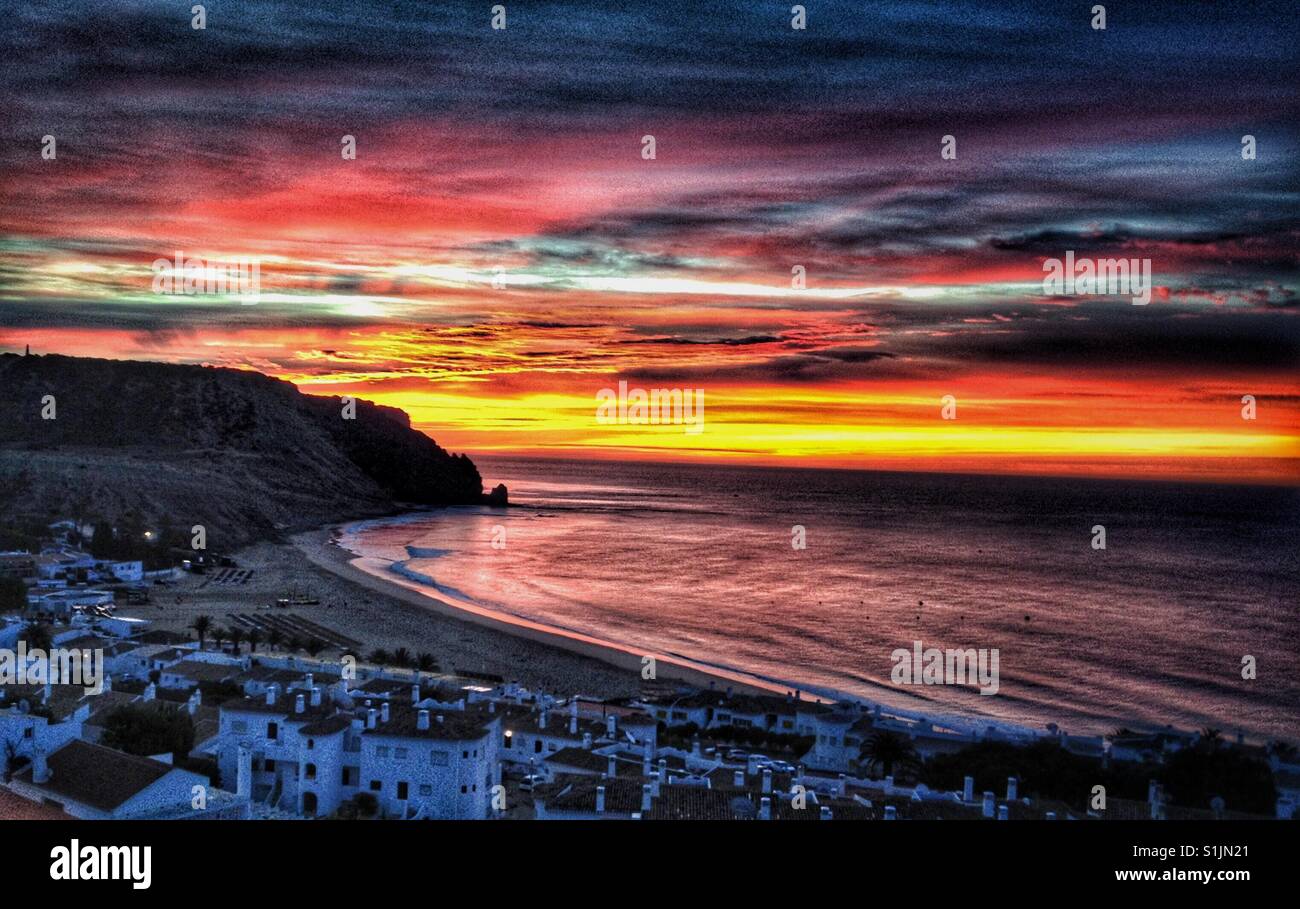 Stunning sunset, Praia da luz, Portugal. Stock Photo