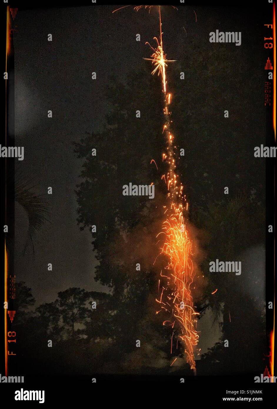 Back yard fireworks celebration - Smartphone Captured Stock Image